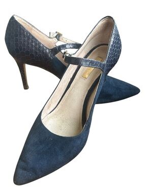 Louise et Cie Navy Suede Pointed-Toe Mary Jane Pumps